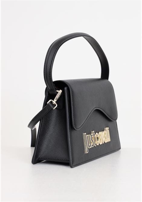 Black women's bag with golden and black metal logo lettering JUST CAVALLI | 76RA4BB4ZS766899